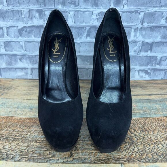 Yves Saint Laurent Tribtoo Black High Heel Suede Shoes Platform Pumps Women 41.5 - Picture 4 of 14